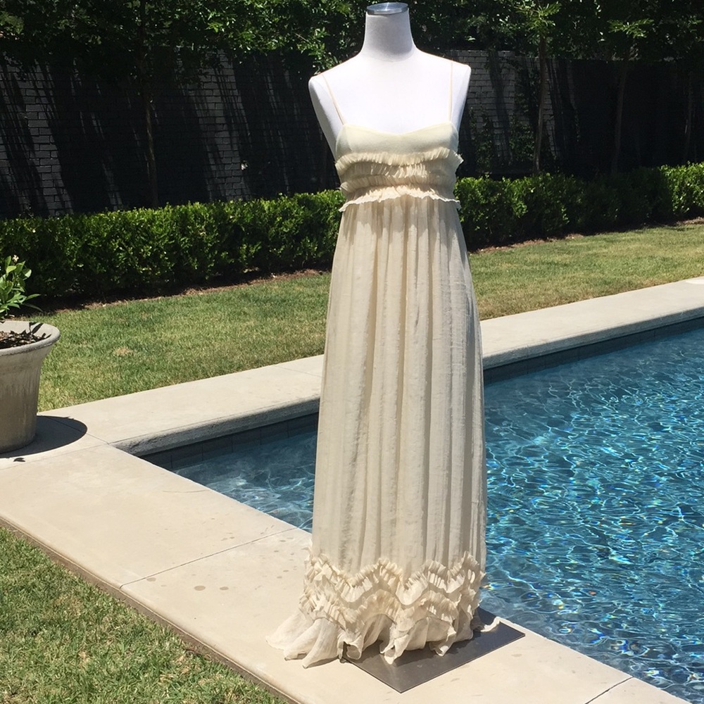 Cream Ruffle Detail Maxi Dress Sz S